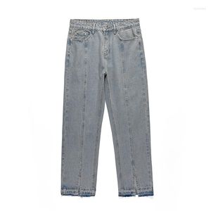 Jeans pour hommes High Street Front Cheville Split Lavé Rétro Bleu Hommes Pantalon Droit Harajuku Lâche Casual Denim Pantalon Surdimensionné