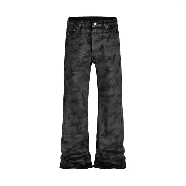 Jeans masculin High Street Hand Brossed Glue Sparkling Band Flare for Men Y2K Pantalones Hombre Leather Pantal