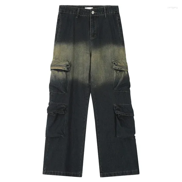 Pantalones vaqueros para hombre High Street Hip Hop pantalones cargo con múltiples bolsillos moda suelta ajuste táctico pantalones de mezclilla ropa de trabajo