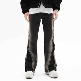 Jeans pour hommes High Street Hip hop Changement progressif Jeans Zipper Fente Pantalon évasé design pantalon droit décontracté jeans pour hommes et femmes 5023 J240328