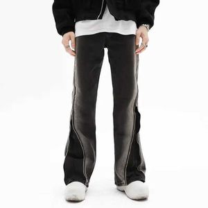 Jeans voor heren High Street Hiphop Jeans met geleidelijke verandering Rits en uitlopende broek ontwerp Broek met rechte pijpen Casual heren- en damesjeans 5023 J240328