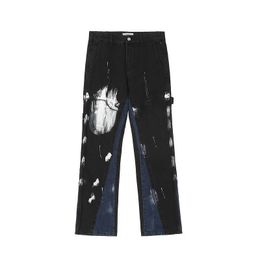 Jeans pour hommes High Street Hip Hop Loose Micro Pantalon évasé Jeans cousus mouchetés