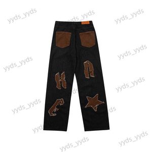 Jeans pour hommes High Street Hip Hop Straight Leg Jeans Trendy Street Fashion Letters Brodé Straight Leg Jeans Pantalon T230406