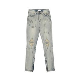 Men's Jeans High street hip hop wind damage washed zipper hole cat beard casual jeans beggar pants