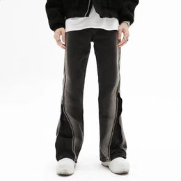 Jeans pour hommes High Street Hiphop Changement progressif Zipper Fente Pantalon évasé Design Pantalon droit Pantalon décontracté pour hommes et femmes jeans 5023 231214