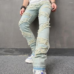 Calças de brim masculinas High Street Homens elegantes empilhados emendados motociclista masculino hip hop motocicleta reta sólida calças jeans