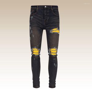 Jeans pour hommes High Street Patchwork Contraste Couleur Hommes Designer Retro Denim Pantalon Hip Hop Streetwear Noir Stacked