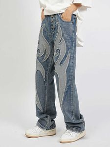 Jeans pour hommes High Street Patchwork crâne broderie décontracté Y2k jean unisexe taille élastique ample jambe large Denim jean pantalon de luxe pantalon Z0225