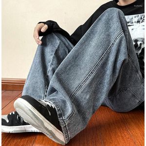 Herenjeans High Street Punk Trendy merk losse wijde pijpen denim broek Koreaanse mode hiphop effen kleur casual broek mannelijk