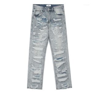 Jeans pour hommes High Street déchiré Baggy hommes automne 2022 en détresse pantalon en Denim ample Vintage Hip Hop pantalon à jambes larges