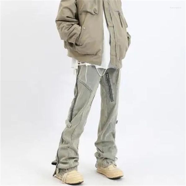 Jean pour hommes, couleur unie, boutonné, poche, lavage, vieux pantalon droit, pantalon Hip Hop, A159