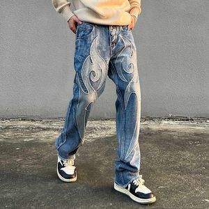 Jeans pour hommes High Street couleur unie Patchwork crânes broderie pantalon en Denim décontracté hommes et femmes taille élastique pantalon Baggy Y2303