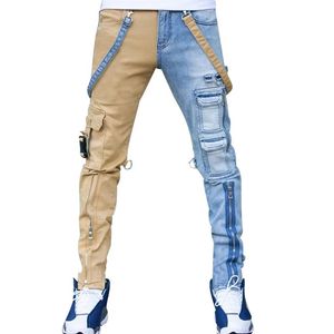 Jeans pour hommes High Street Salopette droite Mens surdimensionné Hip-Hop Jaune Bleu Denim Pantalon Mode Mâle Casual Jean2798