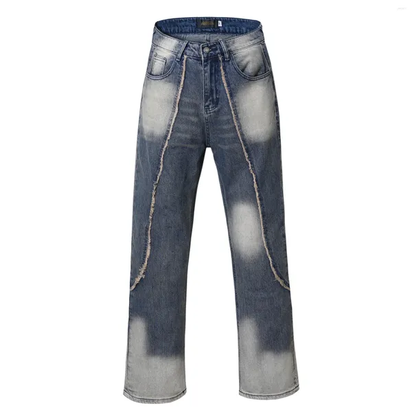 Jeans pour hommes High Street Tie Dye lavé rayé bleu pour hommes et femmes droite patchwork baggy denim pantalon surdimensionné cargos lâches