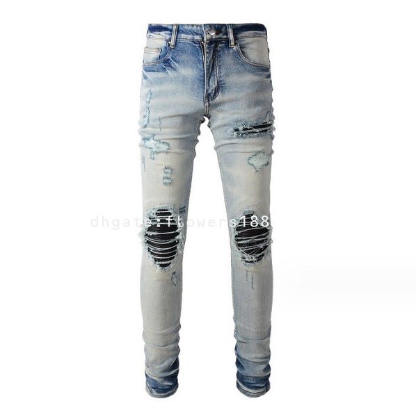 Jeans masculin jeans High Street Trendy Jean Jean Ripped Men's Ripped Patch Slim Skinny Pantal
