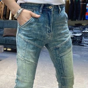 Jeans para hombres High Street Blue vintage para hombres Vaqueros Hombre Simple Slim Fit Pants elástica Bootcut Motorcycle Pant