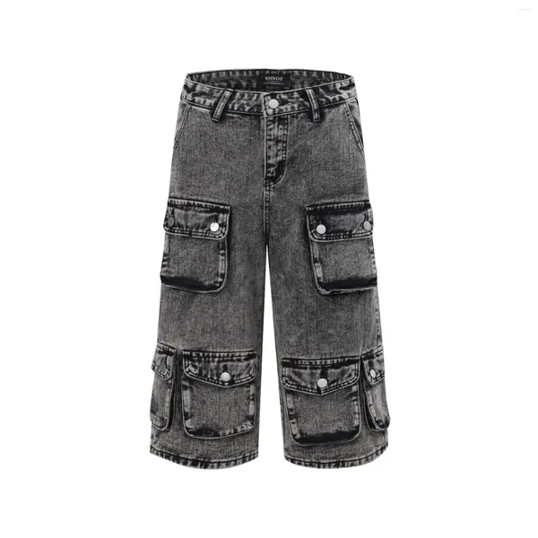 Jeans pour hommes High Street Vintage Hip Hop Cargo court avec poches Streetwear lavé rétro Denim Shorts coupe droite