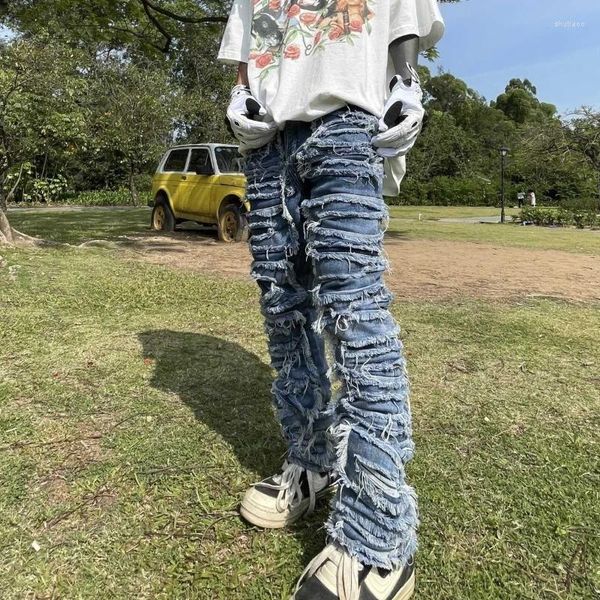Jeans pour hommes High Street Wash Do Old Skinny Y2K American Hip Hop Tide Marque Stick Tissu Niche Design Sense Destruction