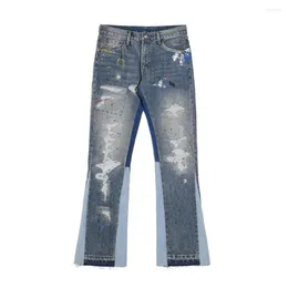 Jeans pour hommes High Street Washes Prints Splashes Ink Retro Streetwear Mens Spring And Autumn Full Length Pants Ripped