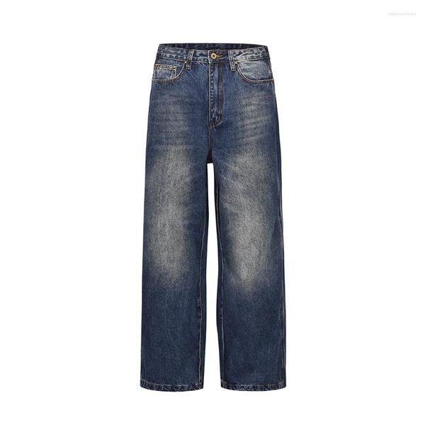 Jeans de los jeans masculinos ola de la calle de la calle con la pierna ancha de la pierna del empalme recta recta pantalones de mezclilla holgados de mezclilla