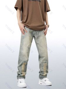 Jeans pour hommes High Street avec trou Y2kmen Jeans Ins Trend Brand Hip Hop Pantalon à jambes larges Pantalon droit ample décontracté Street Vêtements pour hommes MEN Z0225