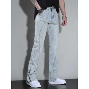 Jeans pour hommes High Street Zipper Split Splash Ink American Hip Hop Pippy Belle marque Casual Jambe droite Micro Pull Pantalon