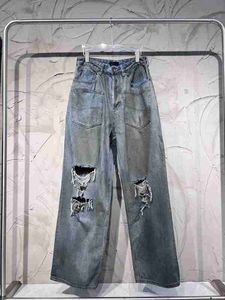 Jeans pour hommes Version haute B famille pantalon en peau de vache en détresse tendance de la mode polyvalent article unique coupe ample pour hommes et femmes JSYZ