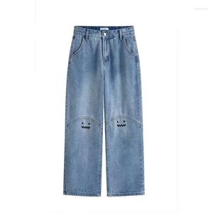 Heren jeans hoge taille 2023 dames groot formaat peervormig figuur figuur vet mm losse broek licht kleur rechte been brede broek