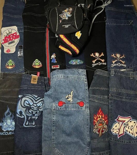 Jeans pour hommes Hip Hop Baggy Femmes JNCO Y2K Vêtements Vintage Brodé de haute qualité Harajuku Streetwear Goth Taille