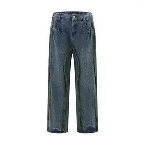 Jeans pour hommes Hip Hop brossé peinture ondulation d'eau Vintage lavé en détresse Y2k Jean Baggy hommes à la mode moucheté encre jambe droite Denim