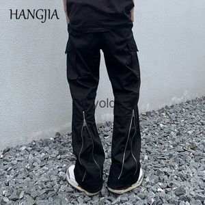 Jeans pour hommes Hip-Hop Cargo Pantalon évasé Hommes Harajuku Streetwear Ba Zip Up Pantalon Cargo Bla Y2k Lâche Casual Pantalon Large pour Femmesyolq