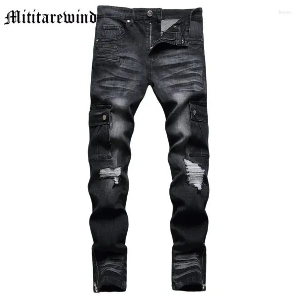 Jeans pour hommes Hip Hop Cargo Slim High Street Leg Zipper Style Moustache Pantalon Casual Quatre Saisons Pantalon Pleine Longueur Y2k