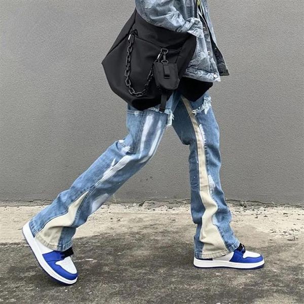 Jeans pour hommes Hip Hop Flare Hommes Harajuku Streetwear Baggy Large Jambe Denim Pantalon Taille Élastique Mode Lâche Casual Jean Évasé T328o
