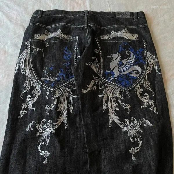 Jeans pour hommes Hip Hop Harajuku motif gothique imprimé lâche décontracté noir 2024 polyvalent haute rue jambe droite pantalon large