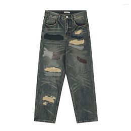 Heren jeans hiphop gat verontrust patchwork recht recht Harajuku gescheurde flodderige casual vrachtbroek y2k losse denim broek