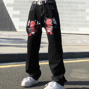 Jeans pour hommes Hip Hop Jeans hommes diable imprimé droit pantalon en denim décontracté Vintage Vibe Style Punk Jeans rétro Baggy pantalon Streetwear mâle 3XL T221102