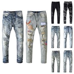 Jeans masculin jeans Hip Hop Designer des femmes en détresse en détresse Slim Motorcycle Man Empiled Baggy Pantal Jogging Fashion Brand Jean