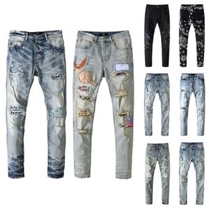 Jeans masculin jeans Hip Hop Designer des femmes en détresse en détresse Slim Motorcycle Man Empiled Baggy Pantal Jogging Fashion Brand Jean