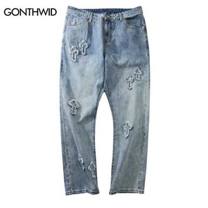 Jeans voor heren Hip Hop jeans Y2K straatkleding heren retro geborduurde patch denim broek met rechte zak Harajuku casual losse broek High Street J240328