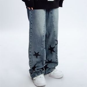 Jeans masculin hip-hop mâle étoile imprimé pantalon large lâche