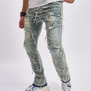 Heren Jeans Hip Hop Mannen Mode Patchwork Ripped Design Denim Broek Herfst Kleding Heren Y2K Style Straight Jean Pant Vintage Streetwear