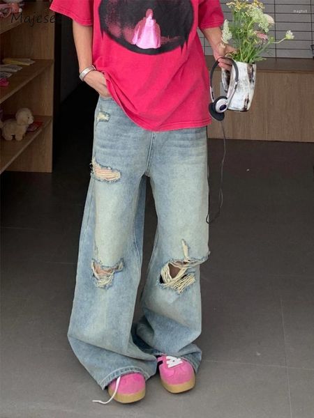 Jeans pour hommes Hip Hop Hommes Trou Chic High Street Harajuku All-Match Baggy Mode Ripped Design Été Beau Denim Pantalon Coréen