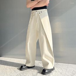 Jeans para hombres Hip Hop Hombres Botón de color sólido Botón de hoja suelta Patchwork Pantalones de pierna ancha Streetwear Pantalones de moda casual