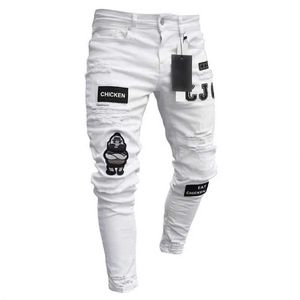 Jeans masculin Hip Hop Mens Fashion Broidered 2023 Street Club Tear Denim Pantal