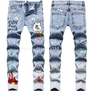 Jeans masculin Hip Hop multicolore Patch Patch Slim Fit Stretch Fried Snowflake Small Rightg Jams Jeans Skinny Jeans Men Designer Skinny Jeans Femmes