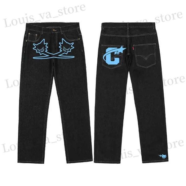 Jeans pour hommes Hip-hop surdimensionné motif imprimé jean noir homme Street Rap mode tendance décontracté pantalon droit ample pantalon large T231016