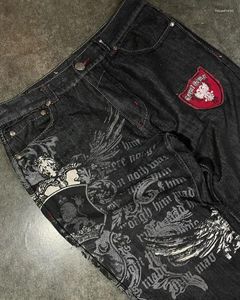Jeans pour hommes Hip Hop Rétro Graphique Brodé Baggy Streetwear Y2K Harajuku Pantalon Noir Hommes Femmes Gothique Taille Haute Pantalon Large