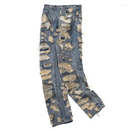 Heren jeans hiphop gescheurde gatschade rechte eindeloze love cowboy denim broek