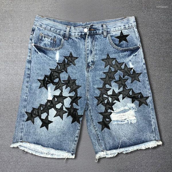 Jeans pour hommes Hip Hop étoile motif Patch rue hommes moto Denim Shorts Pantalon Homme 2023 à la mode Punk