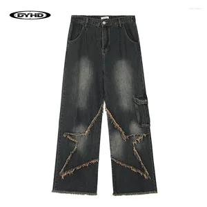 Jeans pour hommes Hip Hop Street Pantalon droit Coupe nette Design ample Étoile Gland Patchwork Harajuku Vintage En détresse Unisexe